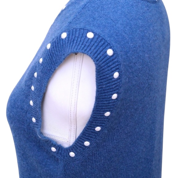 CHANEL Blue Sweater Dress Knit Pearls Shift Pockets Sleeveless Cashmere Sz 34 - Picture 5 of 10